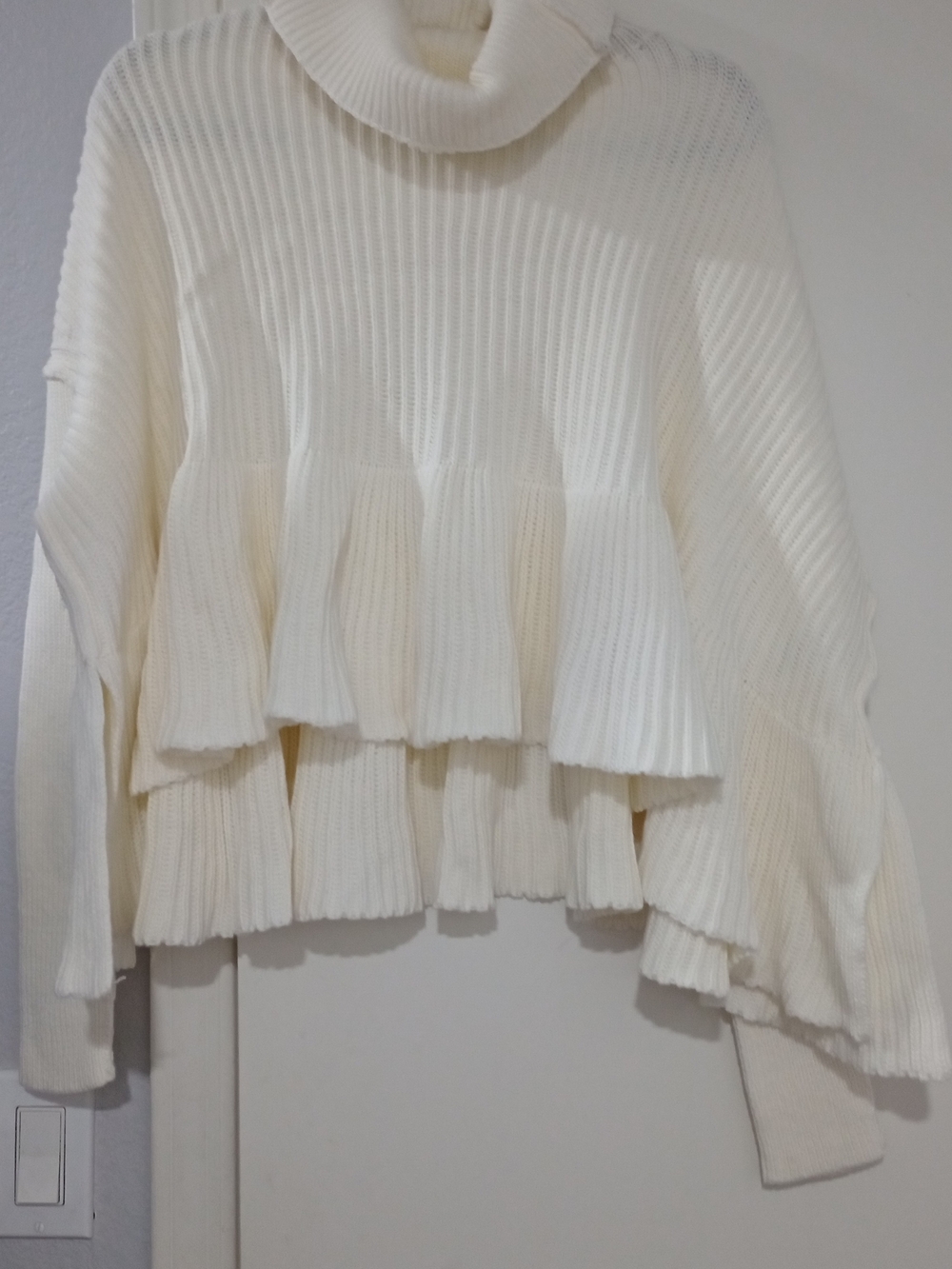 NWOT Free People Cream Ribbed Tiered Turtleneck Sweater XS